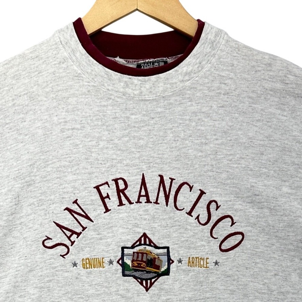 VTG 90s Real American San Francisco Cable Car Embroidered Contrast Cuff Roll Up